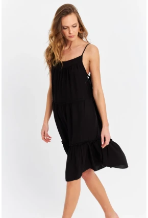 Kadın Siyah Beli İpli Midi Elbise PC22756