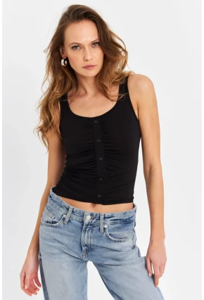 Kadın Siyah Büzgülü Bluz RLO117