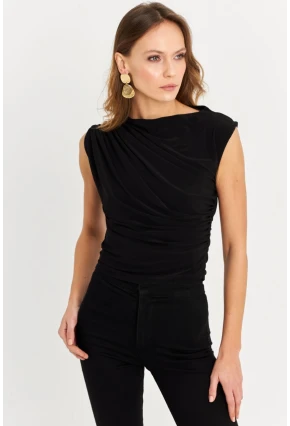 Kadın Siyah Büzgülü Kolsuz Bluz LPP1205-90
