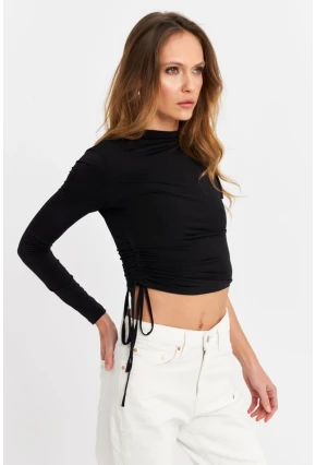 Kadın Siyah Büzgülü Tek Kol Bluz SB150