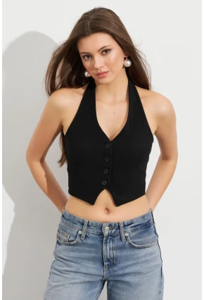 Kadın Siyah Crop Bluz SE18