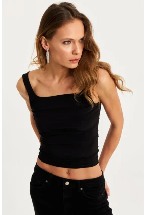 Kadın Siyah Degaje Yaka Askılı Atlet GÇ199