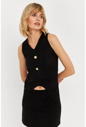 Kadın Siyah Düğme Detaylı Süet Bluz KED7113