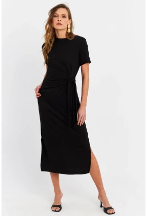 Kadın Siyah Düğümlü Midi Elbise RU6942