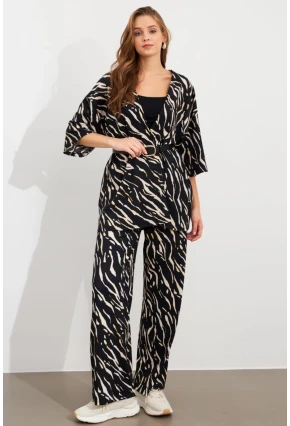 Kadın Siyah-Ekru Alt Üst Bürümcük Takım MLON500