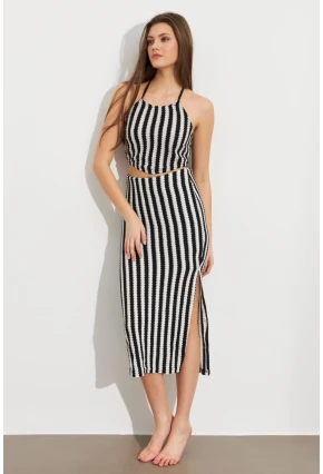 Kadın Siyah Etekli Triko Takım ROP108