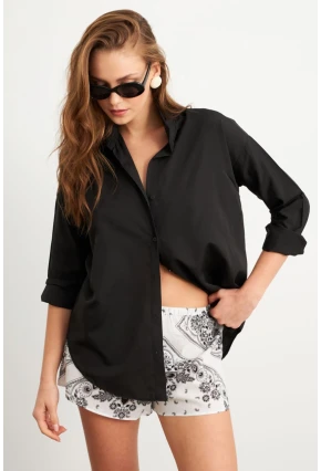 Kadın Siyah Gömlek Q1100