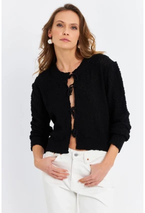 Kadın Siyah İpli Triko Hırka YV323