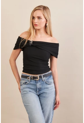 Kadın Siyah Kemer Detaylı Bluz FRY2316