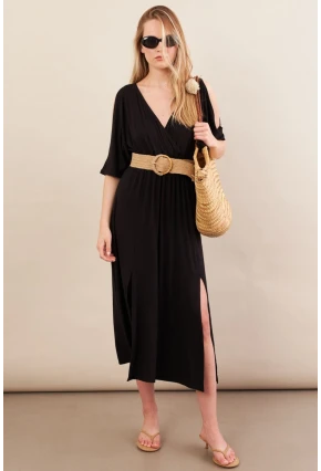 Kadın Siyah Kol Pencereli Midi Elbise MP500