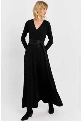 Kadın Siyah Kruvaze Maxi Elbise VTN3