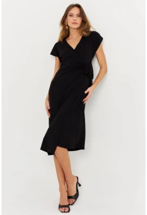 Kadın Siyah Kruvaze Midi Elbise EY3044