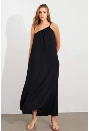 Kadın Siyah Tek Omuz Maxi Elbise İRE1012