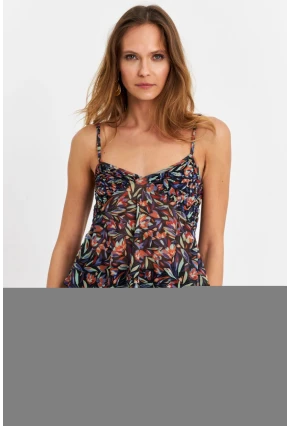 Kadın Siyah-Mor Desenli Tül Crop Bluz SB309