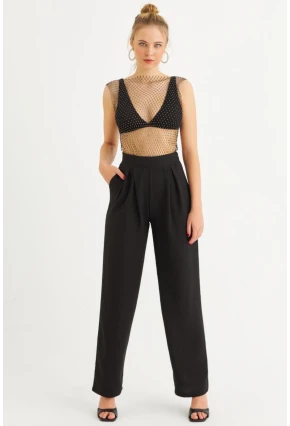 Kadın Siyah Muslin Cepli Pantolon RSP5003