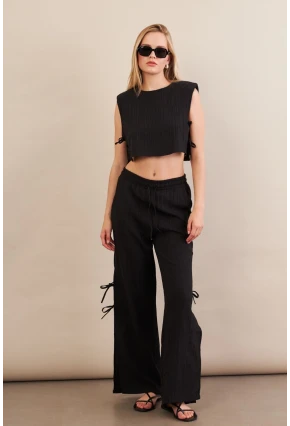 Kadın Siyah Omuzları Vatkalı Alt Üst Takım KED002