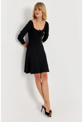 Kadın Siyah Önü Bağlamalı Mini Elbise TF59