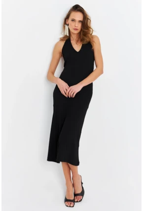 Kadın Siyah Pencereli Kaşkorse Midi Elbise EY3063