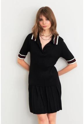 Kadın Siyah Polo Yaka Etekli Takım SF2558