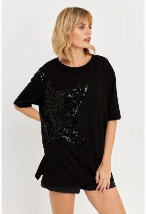 Kadın Siyah Pul Detaylı Tunik ST190