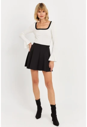 Kadın Siyah Scuba Pilili Mini Etek DAF3204