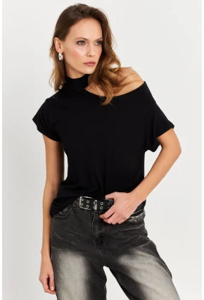 Kadın Siyah Tek Omuz Açık Bluz LPP1300