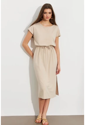 Kadın Taş Beli Büzülebilir Midi Elbise MURO1193