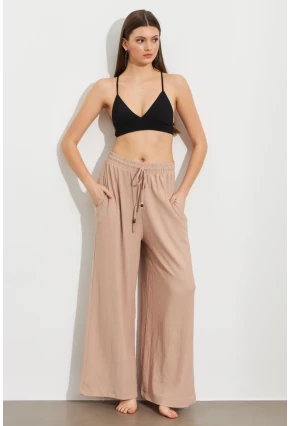 Kadın Taş Beli Lastikli Bürümcük Pantolon ROP105