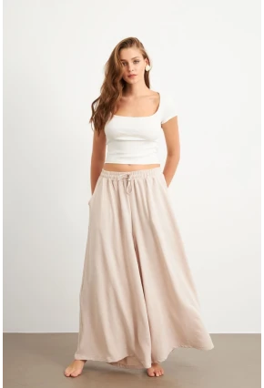Kadın Taş Beli Lastikli Cepli Palazzo Pantolon Sİ1155