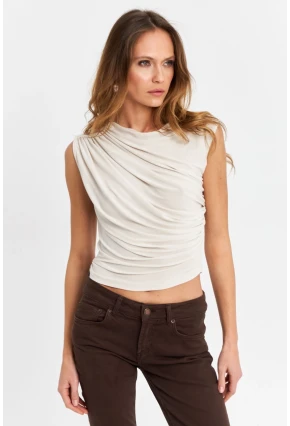 Kadın Taş Büzgülü Kolsuz Bluz LPP1205-90