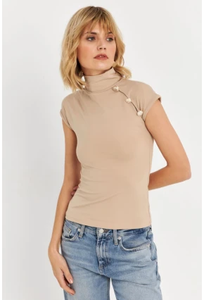 Kadın Taş Düğme Detaylı Bluz EY3027