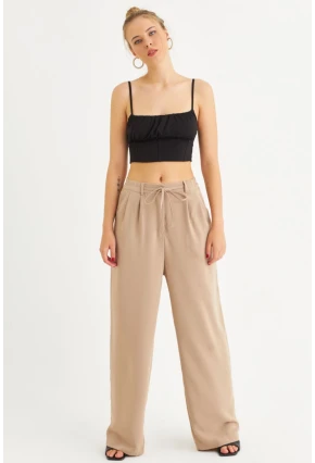 Kadın Taş Fermuarlı Palazzo Pantolon MON143