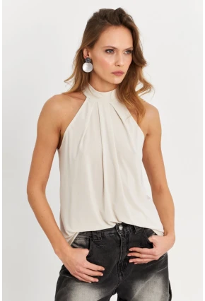 Kadın Taş Halter Yaka Desenli Bluz LPP1273