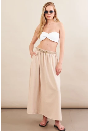 Kadın Taş Keten Cepli Midi Etek RSP4440