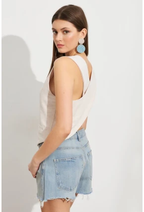 Kadın Taş Keten Yelek ELT1040