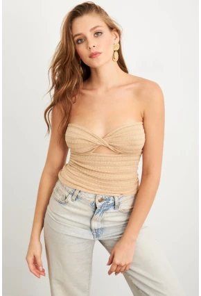 Kadın Taş Simli Straplez Triko Bluz SE16