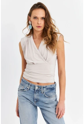 Kadın Taş Vatkalı Kruvaze Bluz MTK13213