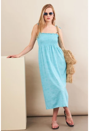 Kadın Turkuaz Gipeli Midi Plaj Elbisesi OR501