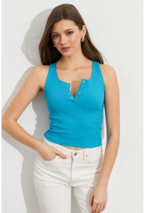 Kadın Turkuaz Patlı Kaşkorse Bluz MK02