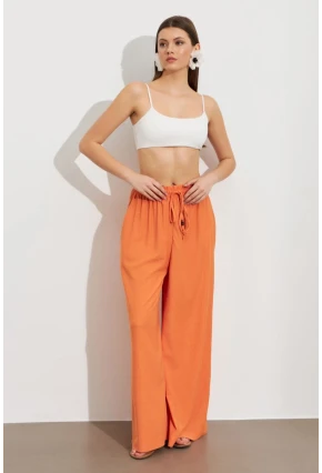 Kadın Turuncu Beli Lastikli Bürümcük Pantolon ROP105