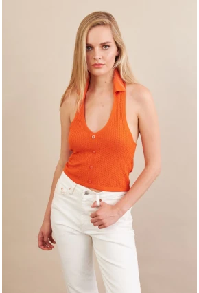 Kadın Turuncu Sırtı Açık Bluz ZH01-90