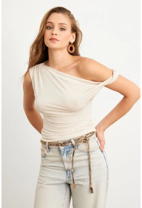 Kadın Vanilya Asimetrik Kol Bluz VA100