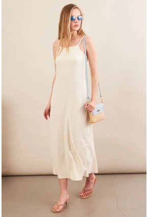 Kadın Vanilya Askılı Midi Elbise FLU7314