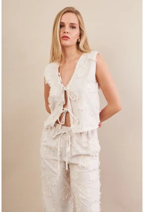 Kadın Vanilya Çizgili Püsküllü Alt Üst Takım MOD2517