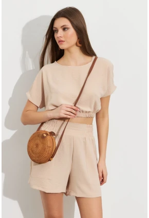Kadın Vanilya Crop Şort Takım Q1014