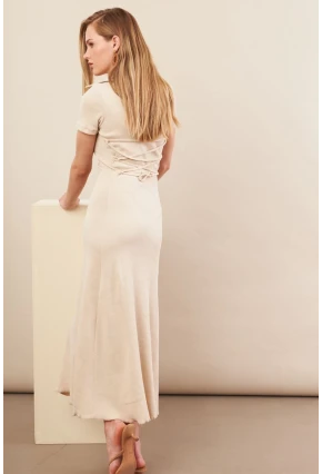 Kadın Vanilya Sırt Bağlamalı Kaşkorse Midi Elbise MFRY0001