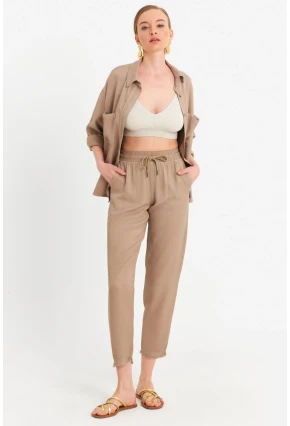 Kadın Vizon Beli Lastikli Tensel Pantolon SUN201