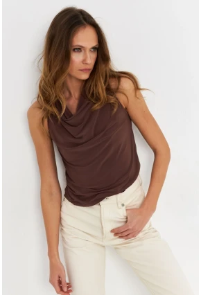 Kadın Vizon Degaje Yaka Kolsuz Bluz LPP1226-90