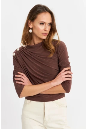 Kadın Vizon Düğme Detaylı Büzgülü Bluz LPP1223-1