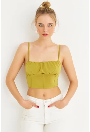 Kadın Yağ Yeşili Crop Bluz ZH259